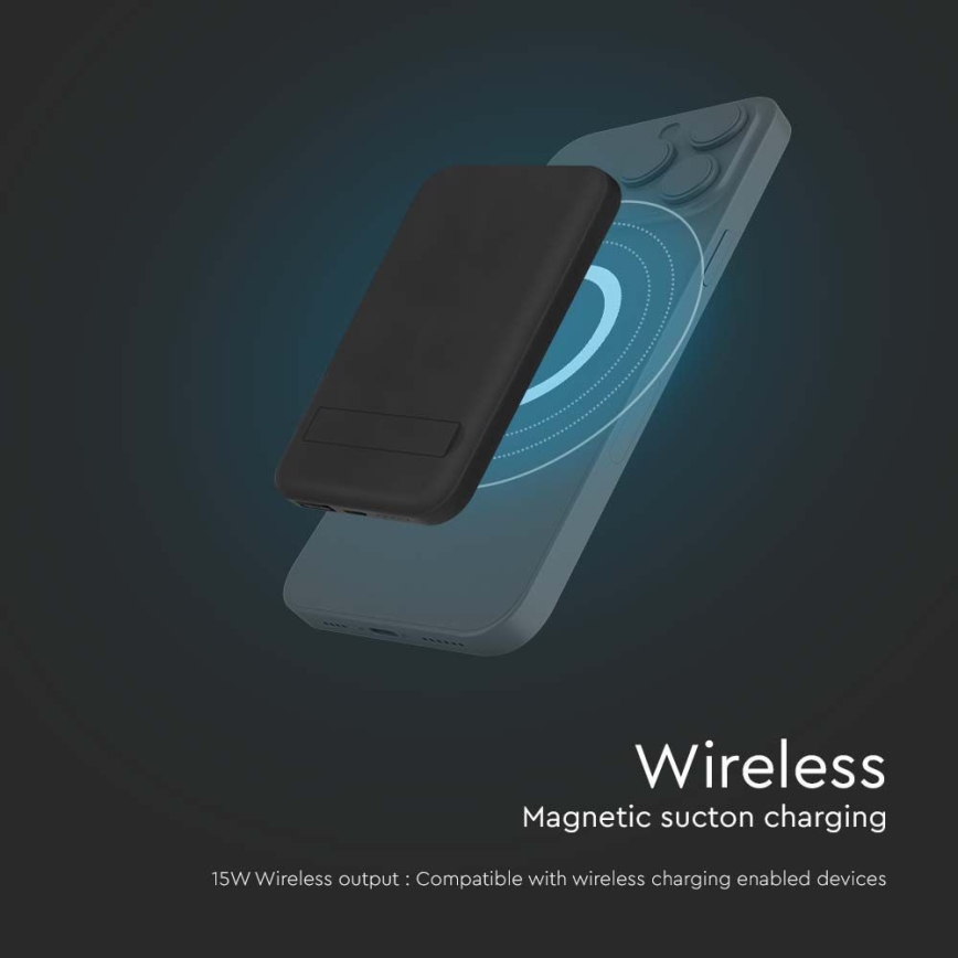 Магнітний Power Bank з бездротовою зарядкою Power Delivery 10 000mAh/20W/3,7V чорний