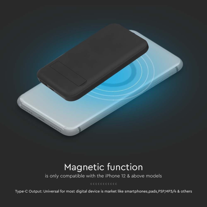 Магнітний Power Bank з бездротовою зарядкою Power Delivery 10 000mAh/20W/3,7V чорний