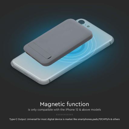 Магнітний Power Bank з бездротовою зарядкою Power Delivery 10 000mAh/20W/3,7V сірий