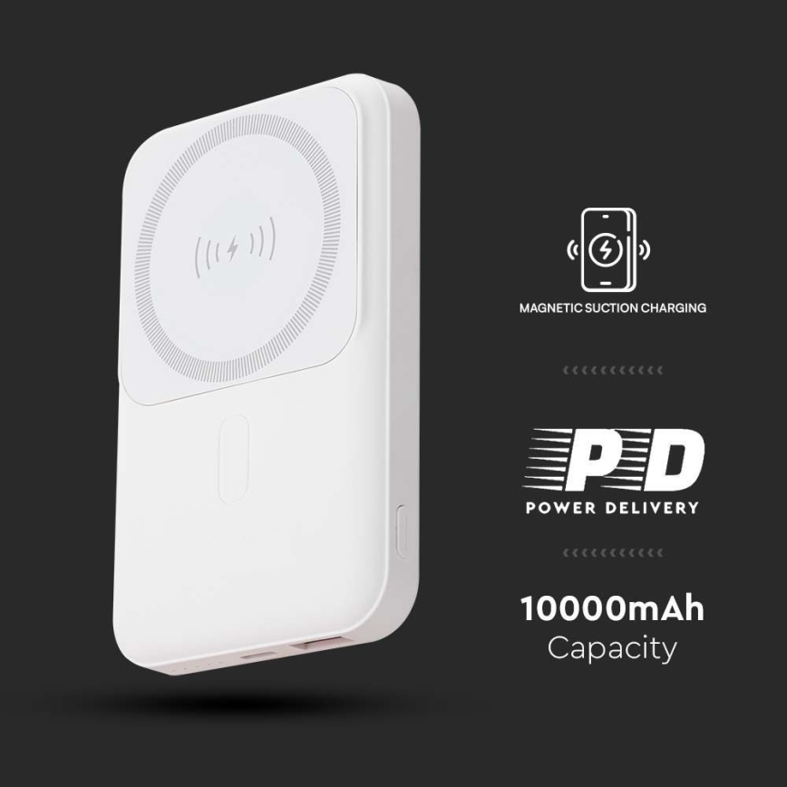 Магнитный повербанк с беспроводной зарядкой Power Delivery 10 000mAh/20W/3,7V белый