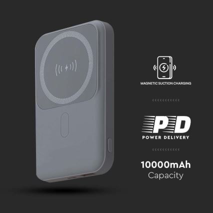 Магнитный повербанк с беспроводной зарядкой Power Delivery 10 000mAh/20W/3,7V серый