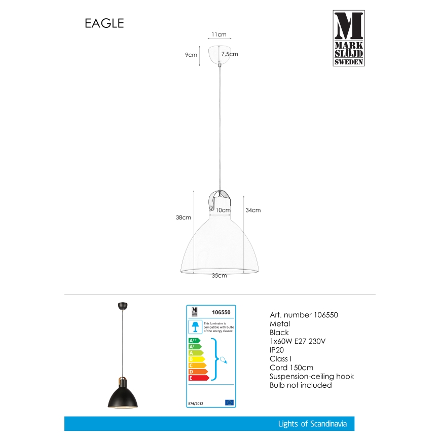 Markslöjd 106550 - Люстра на тросе EAGLE 1xE27/60W/230V