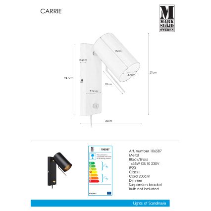 Markslöjd 106587 - Настенный диммируемый светильник CARRIE 1xGU10/35W/230V черный 
