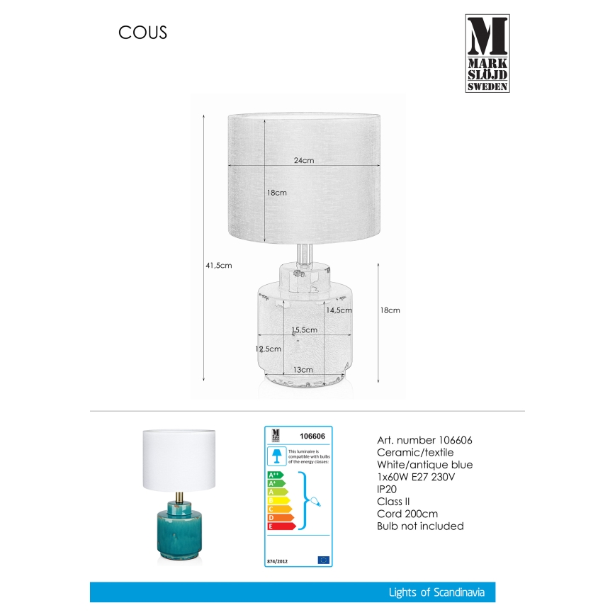 Markslöjd 106606 - Настільна лампа COUS 1xE27/60W/230V