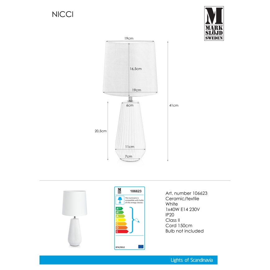 Markslöjd 106623 - Настільна лампа NICCI 1xE14/40W/230V