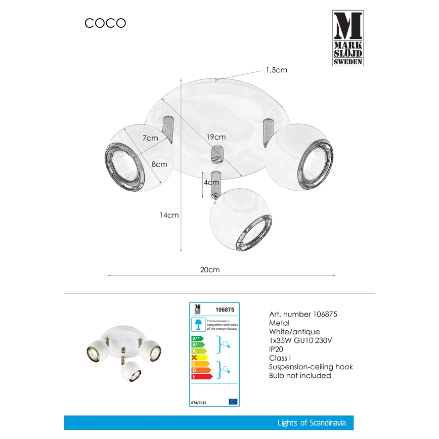 Markslöjd 106875 - Точковий світильник COCO 3xGU10/35W/230V