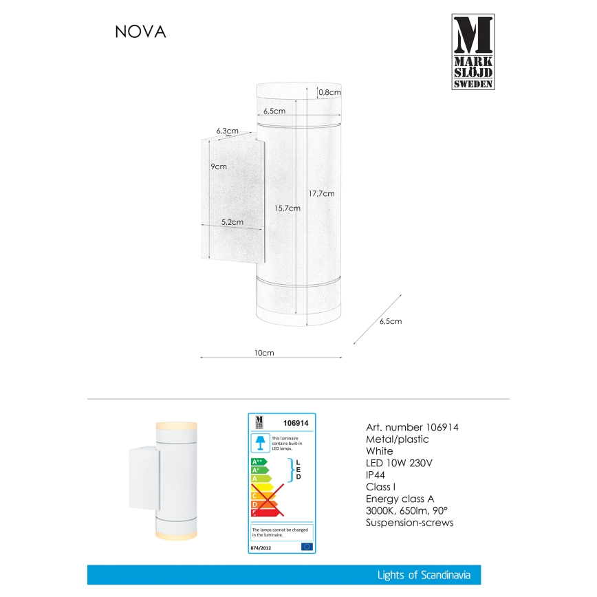 Markslöjd 106914 - Вуличний світлодіодний настінний світильник NOVA 2xLED/5,5W/230V IP44