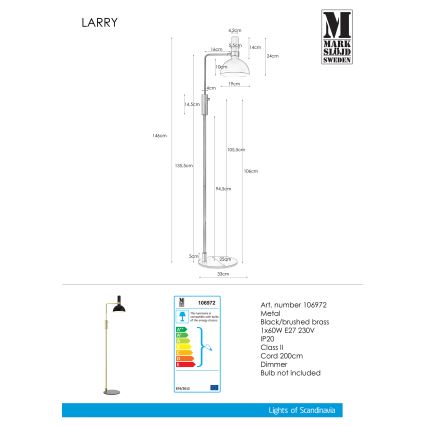 Markslöjd 106972 - Торшер з регульованою яскравістю LARRY 1xE27/60W/230V чорний/золотий