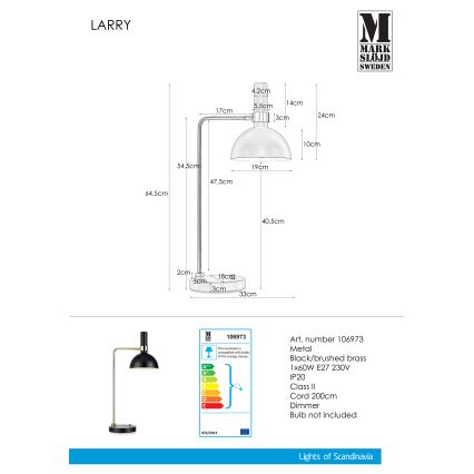 Markslöjd 106973 - Настольная диммируемая лампа LARRY 1xE27/60W/230V черная/золотистая