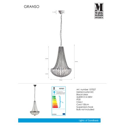 Markslöjd 107027 - Кришталева люстра на ланцюжку GRÄNSÖ 2xE14/40W/230V
