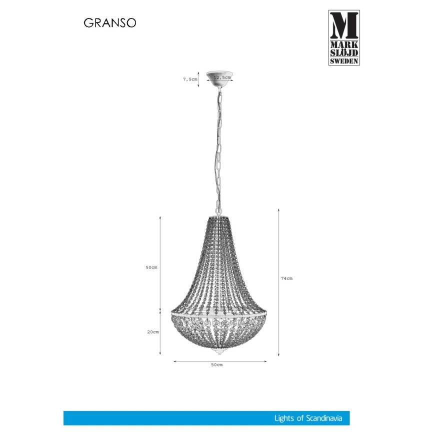 Markslöjd 107028 - Хрустальная люстра на цепи GRÄNSÖ 3xE14/40W/230V