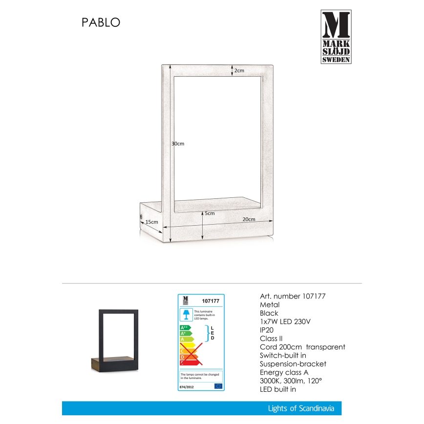 Markslöjd 107177 - Настінний LED світильник з рамкою PABLO LED/7W/230V