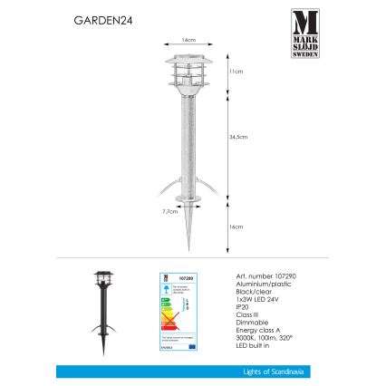 Markslöjd 107290 - Вулична світлодіодна лампа GARDEN 24 LED/3W/24V 45 см IP44 чорний