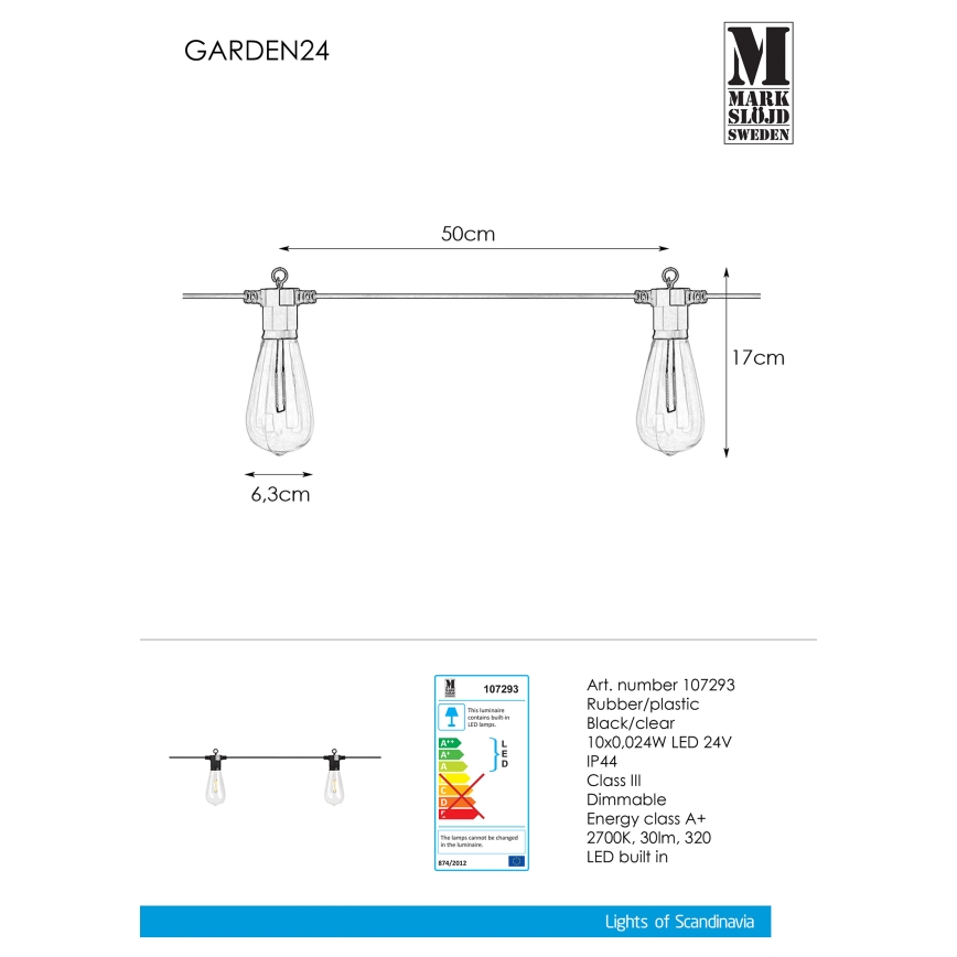 Markslöjd 107293 - Уличная светодиодная декоративная гирлянда GARLAND GARDEN 10xLED 5,5 м IP44