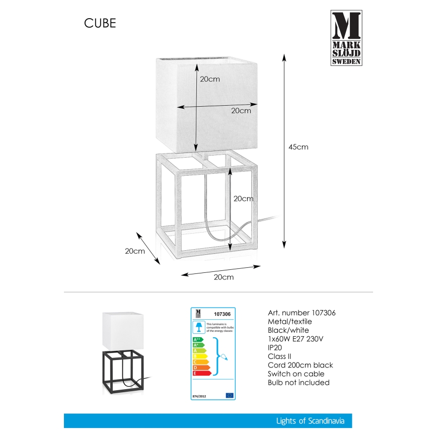 Markslöjd 107306 - Настільна лампа CUBE 1xE27/60W/230V