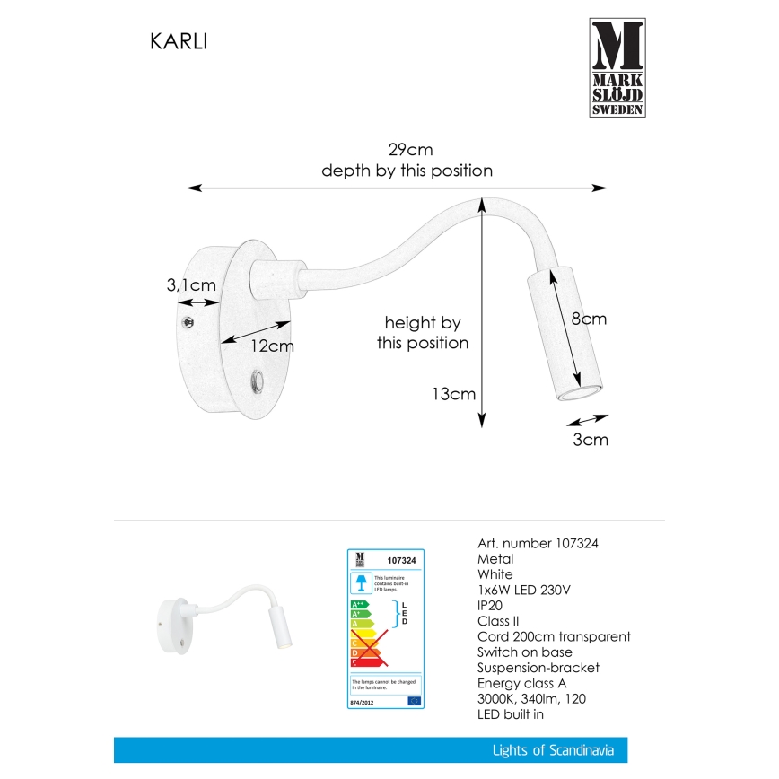 Markslöjd 107324 - Світлодіодний настінний світильник KARLI LED/6W/230V