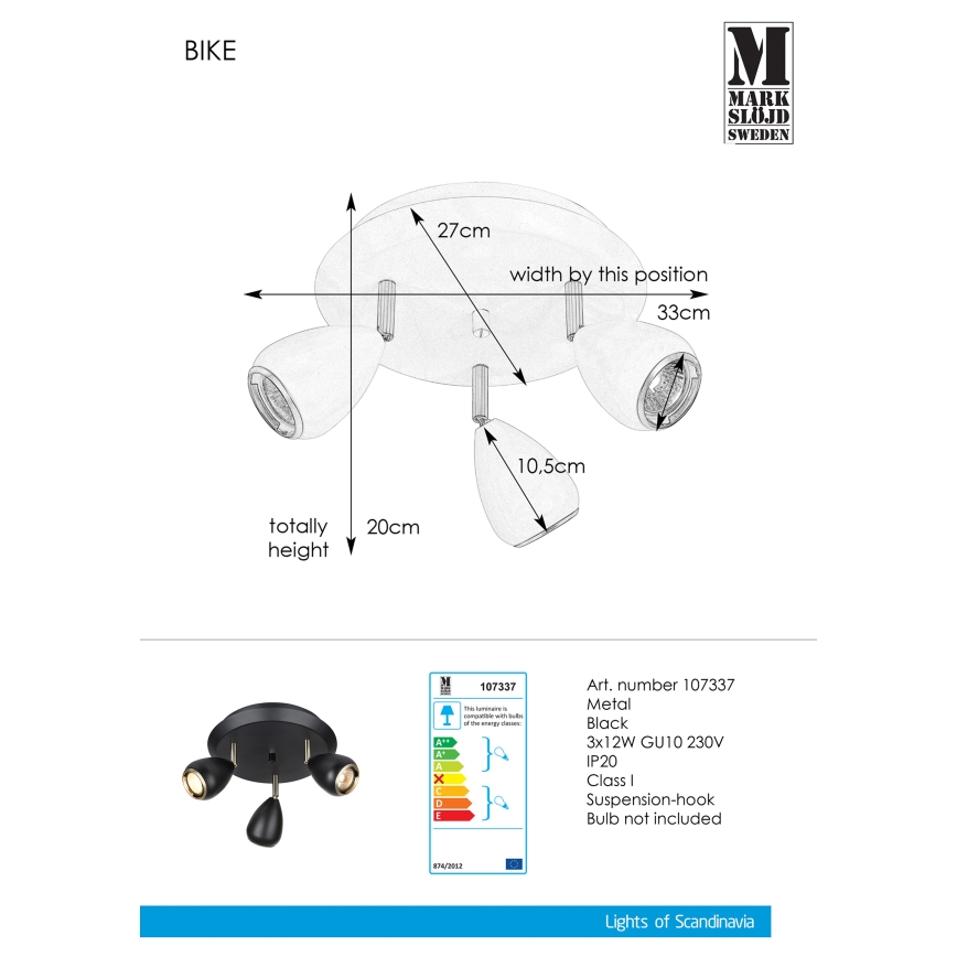Markslöjd 107337 - Прожектор BIKE 3xGU10/12W/230V