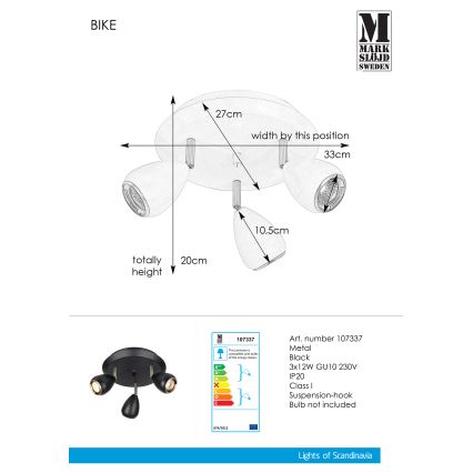 Markslöjd 107337 - Точковий світильник BIKE 3xGU10/12W/230V