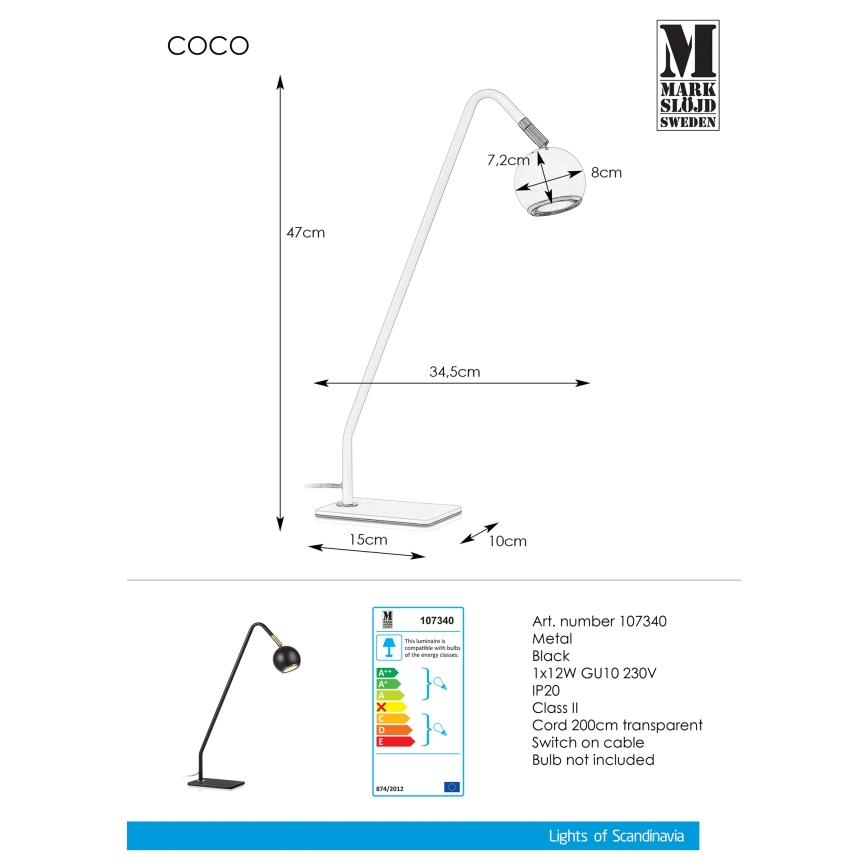 Markslöjd 107340 - Настільна лампа COCO 1xGU10/12W/230V
