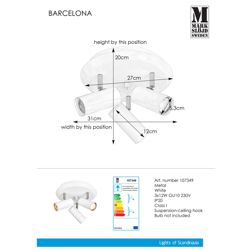 Markslöjd 107349 - Точковий світильник BARCELONA 3xGU10/12W/230V