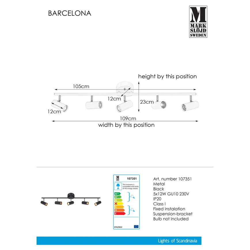 Markslöjd 107351 - Точковий світильник BARCELONA 5xGU10/12W/230V