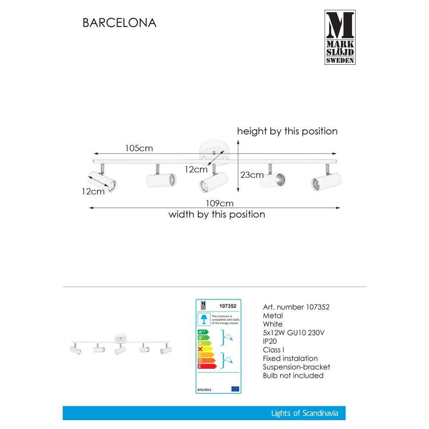 Markslöjd 107352 - Прожектор BARCELONA 5xGU10/12W/230V