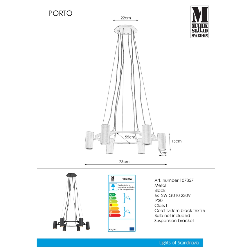Markslöjd 107357 - Люстра на тросе PORTO 6xGU10/12W/230V