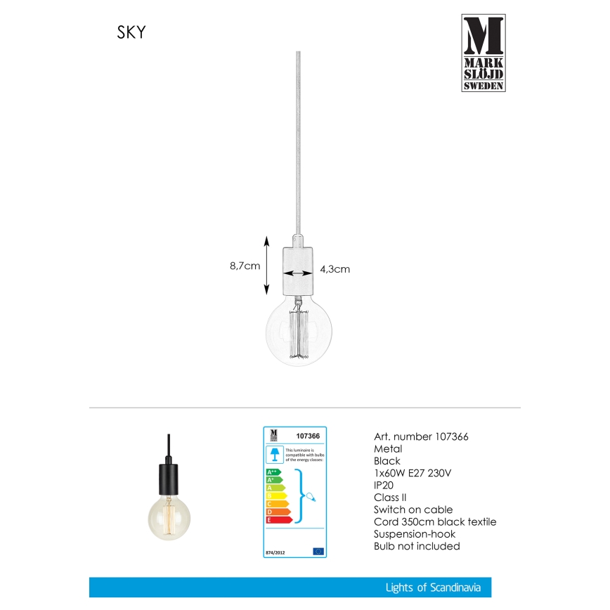 Markslöjd 107366 - Подвесная люстра SKY 1xE27/60W/230V