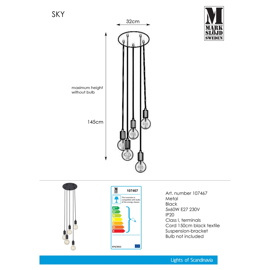 Markslöjd 107467 - Підвісна люстра SKY 5xE27/60W/230V