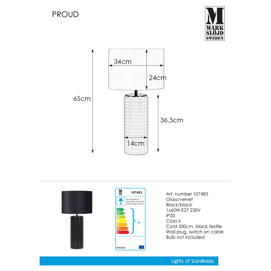Markslöjd 107483 - Настільна лампа PROUD 1xE27/60W/230V