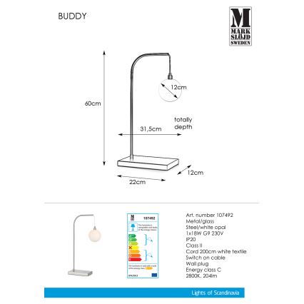 Markslöjd 107492 - Настільна лампа BUDDY 1xG9/18W/230V