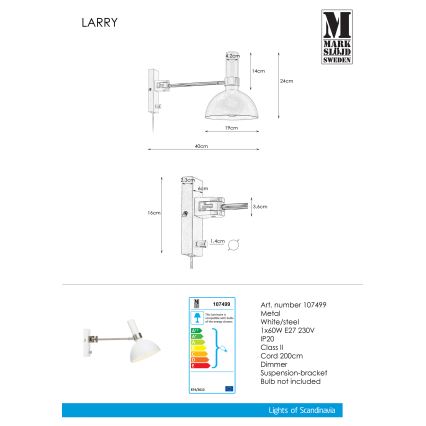 Markslöjd 107499 - Настенный светильник с регулированием яркости LARRY 1xE27/60W/230V