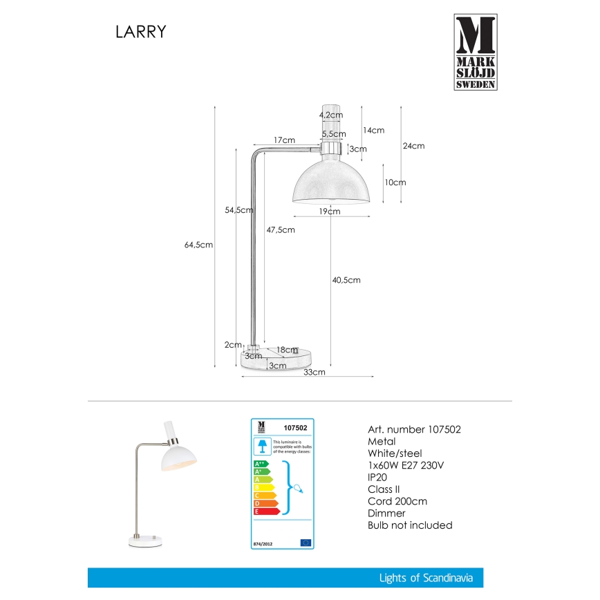 Markslöjd 107502 - Настільна лампа з регульованою яскравістю LARRY 1xE27/60W/230V