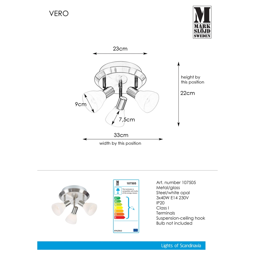 Markslöjd 107505 - Точковий світильник VERO 3xE14/40W/230V глянцевий хром
