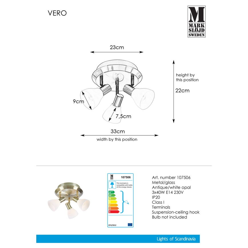 Markslöjd 107506 - Точечный светильник VERO 3xE14/40W/230V латунь