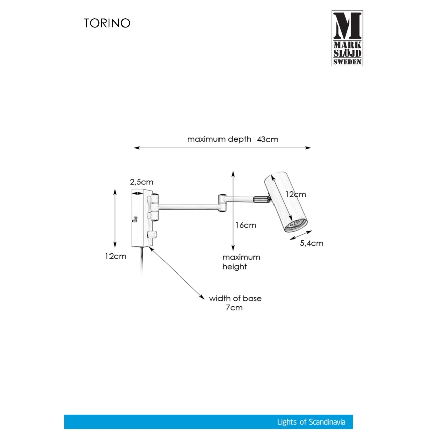 Markslöjd 107538 - Настенный точечный прожектор с регулированием яркости TORINO 1xGU10/12W/230V