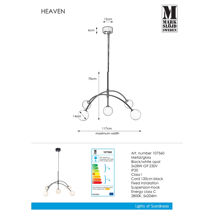 Markslöjd 107560 - Підвісна люстра HEAVEN 5xG9/28W/230V