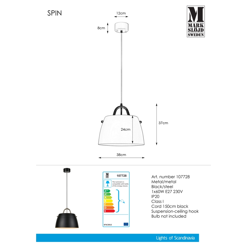 Markslöjd 107728 - Люстра на тросе SPIN 1xE27/60W/230V
