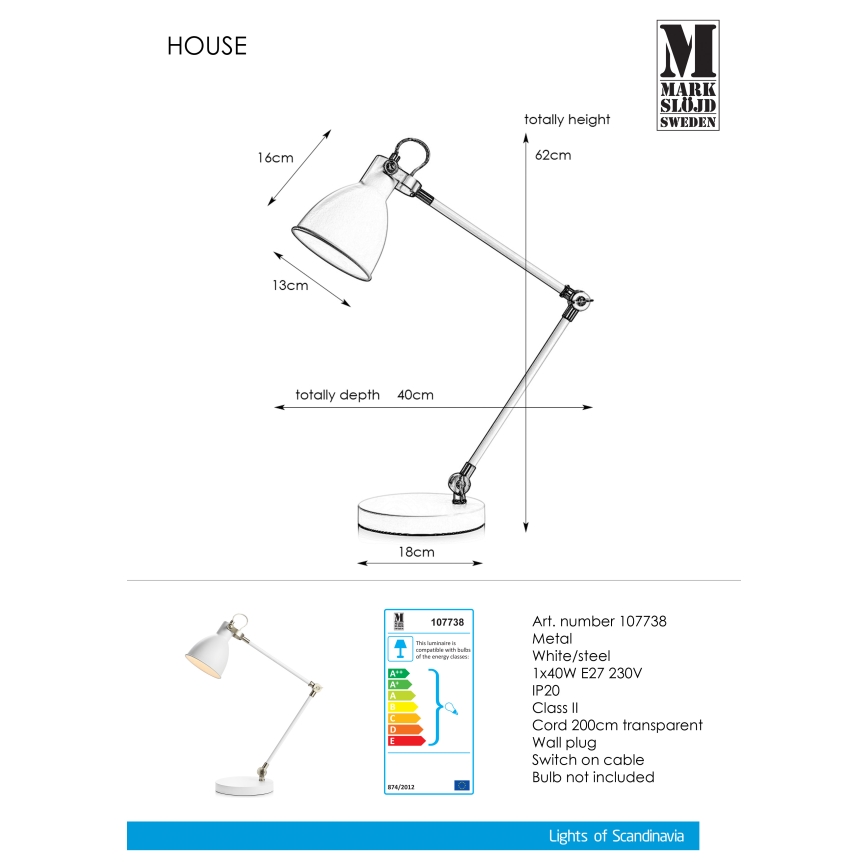 Markslöjd 107738 - Настольная лампа HOUSE 1xE27/40W/230V