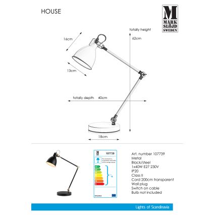 Markslöjd 107739 - Настольная лампа HOUSE 1xE27/40W/230V