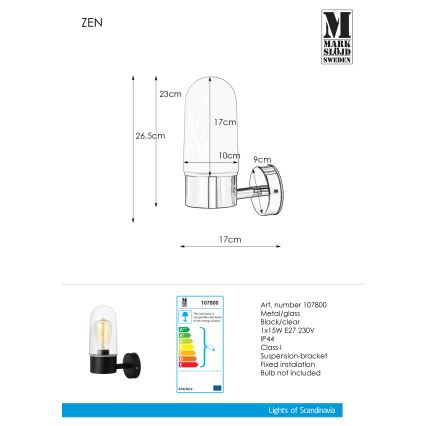 Markslöjd 107800 - Настінний світильник для ванної кімнати ZEN 1xE27/15W/230V IP44