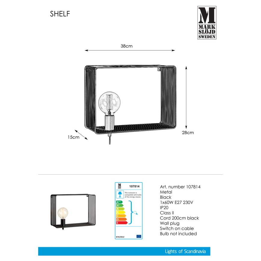 Markslöjd 107814 - Настінний світильник SHELF 1xE27/60W/230V