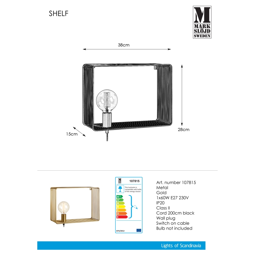 Markslöjd 107815 - Настінний світильник SHELF 1xE27/60W/230V