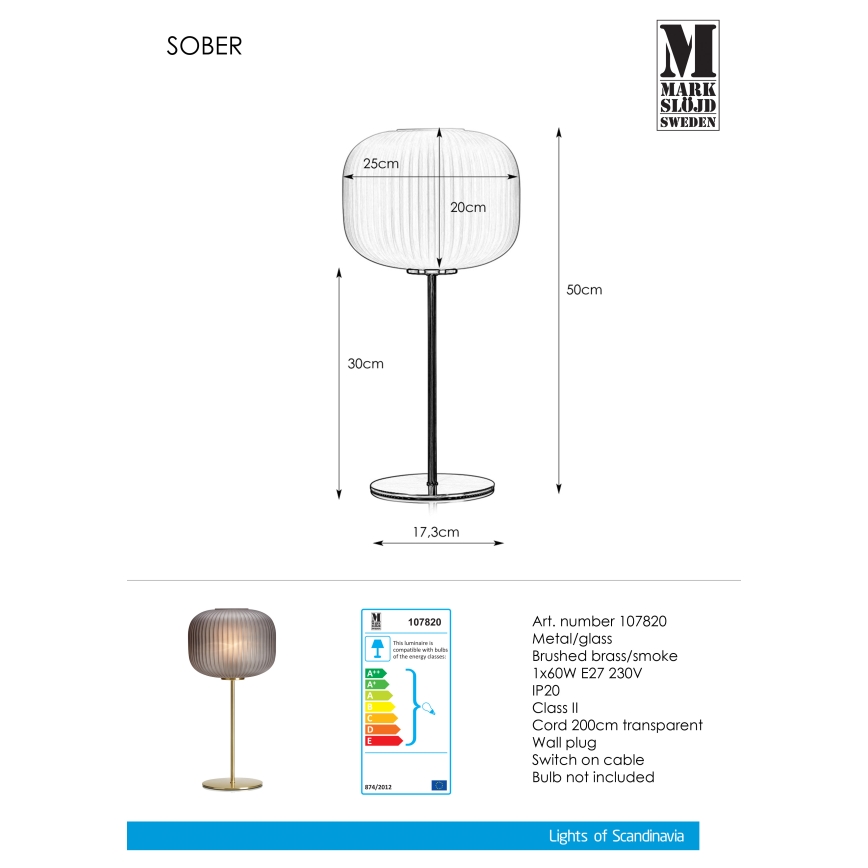 Markslöjd 107820 - Настільна лампа SOBER 1xE27/60W/230V латунь