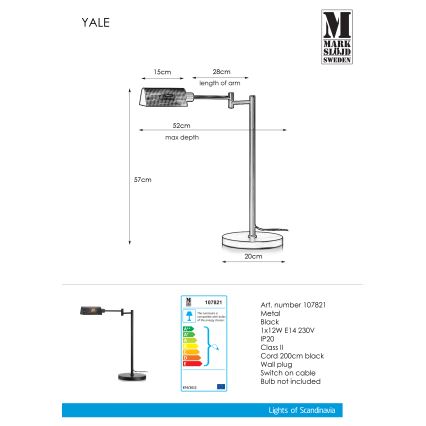 Markslöjd 107821 - Настільна лампа YALE 1xE14/12W/230V