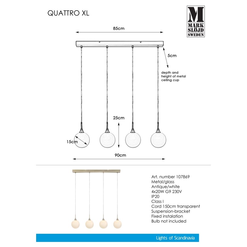 Markslöjd 107869 - Підвісна люстра QUATTRO XL 4xG9/20W/230V
