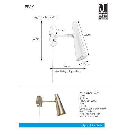 Markslöjd 107899 - Настінний світильник PEAK 1xE14/40W/230V