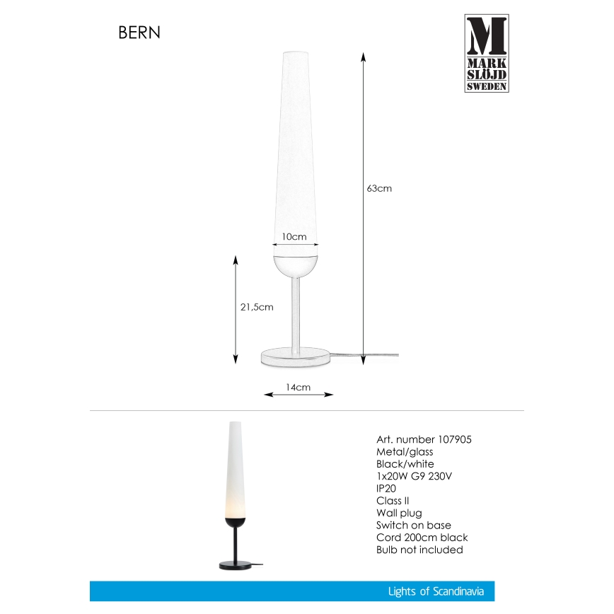 Markslöjd 107905 - Настільна лампа BERN 1xG9/20W/230V