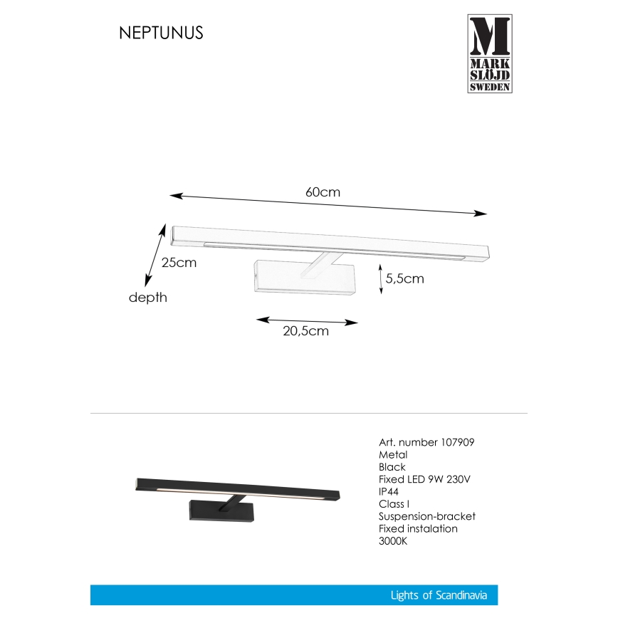 Markslöjd 107909 - Світлодіодне підсвічування дзеркала у ванній кімнаті NEPTUNUS LED/9W/230V IP44