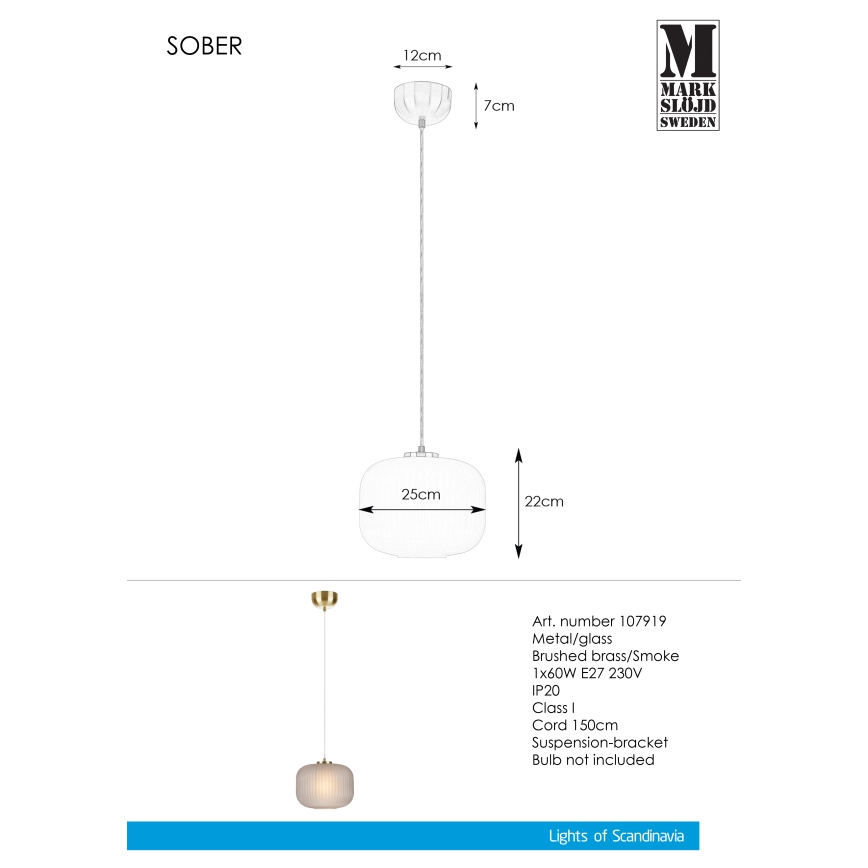 Markslöjd 107919 - Підвісна люстра SOBER 1xE27/20W/230V